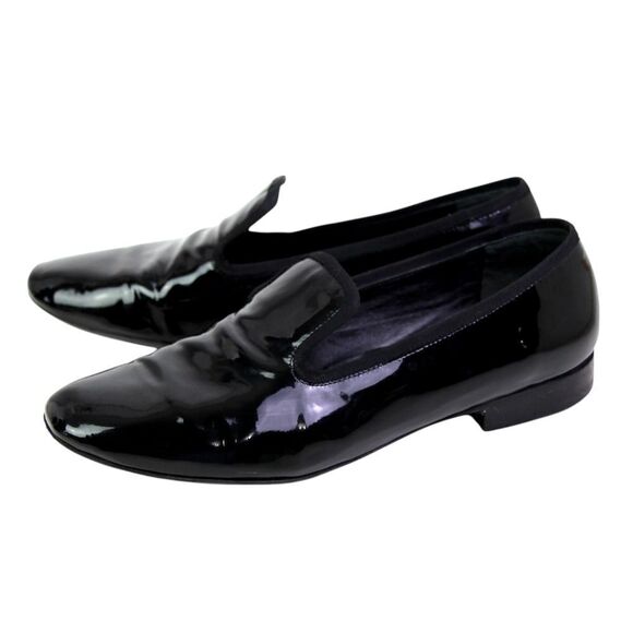 CELINE PATENT BLACK GENUINE LEATHER LOW HEEL ROUND TOE SLIP ON LOAFER SHOES 38 - Picture 3 of 10